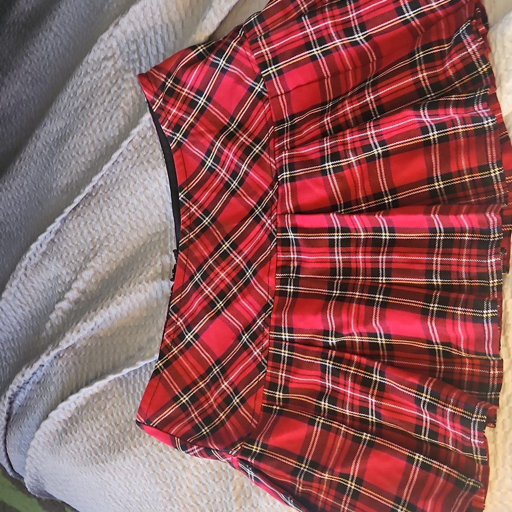 Royal Bones Red Plaid Skater Skirt